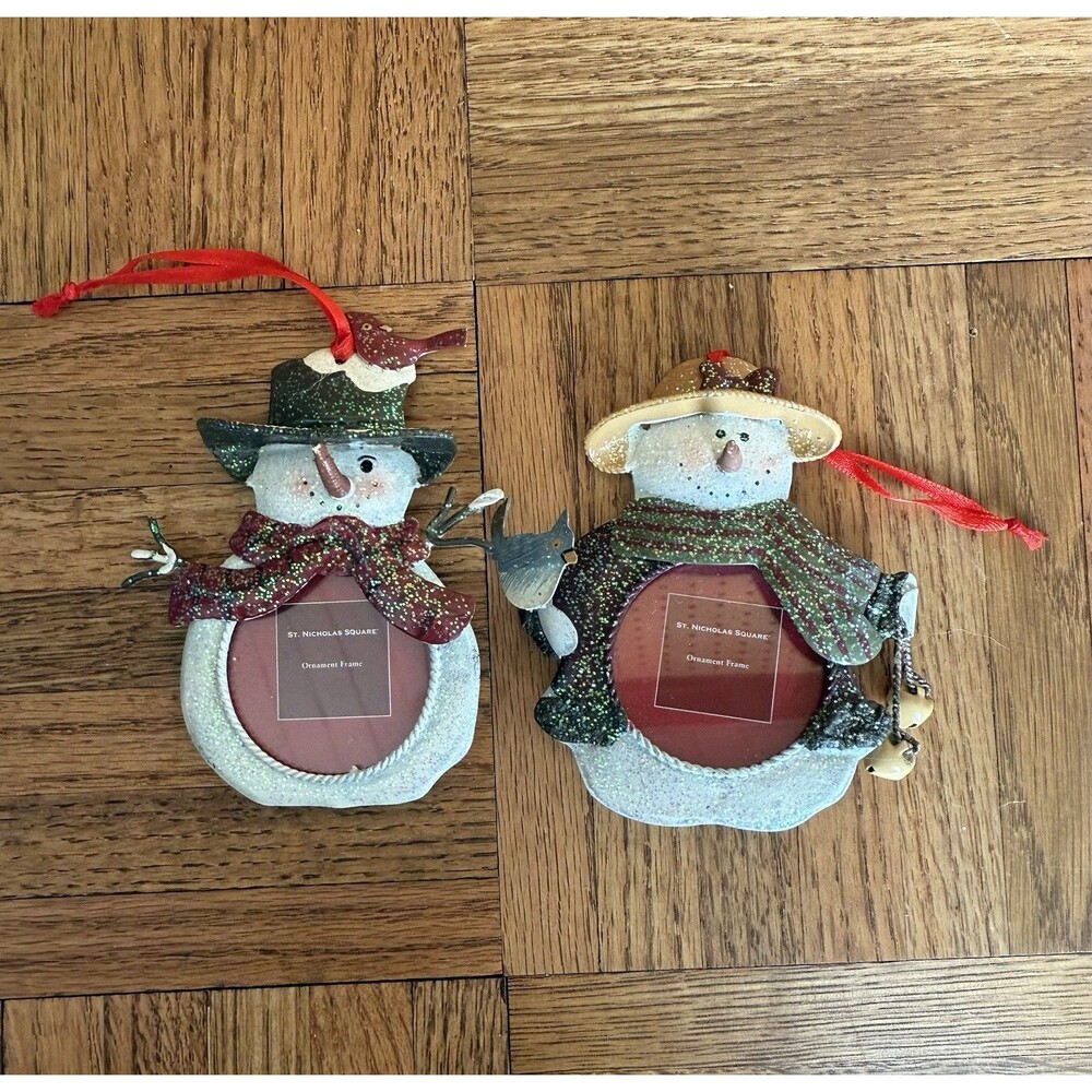 “3” St. Nicholas Square Christmas Snowman Picture Frame Ornaments | Set Of 2